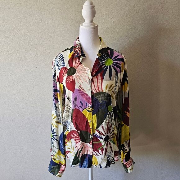 Vilagallo Multi Color Floral Long Sleeve Button Down Shirt - Picture 1 of 6